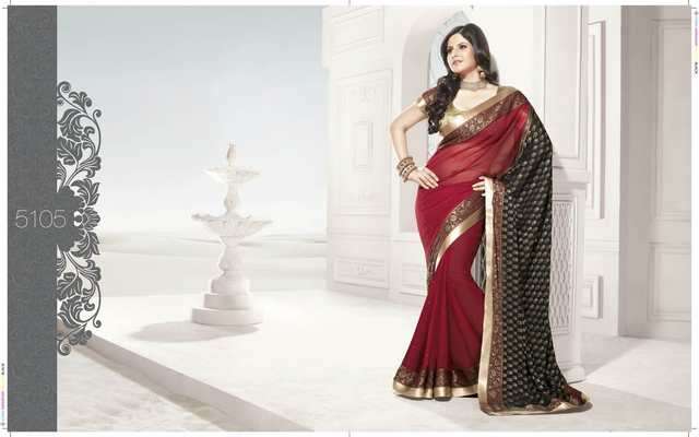 Rot und schwarz Georgette Saree (Sari) mit Blusenstoff